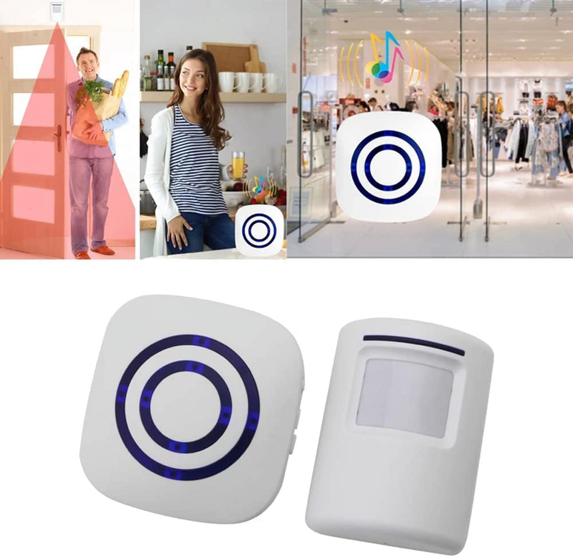 Motion Sensor Door Chime for Business, Outdoor Doorbell Kit Wireless Driveway Alert: Infrared Motion Sensor Chime with 1 Plug-in Receiver and 1 PIR Motion Sensor Detector Alert - LED Indicators