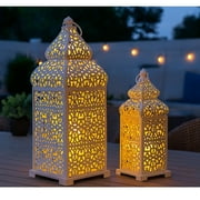 Temple Moroccan Style Lantern Decorative Candle Holder for Home Decor, White, Set of 2