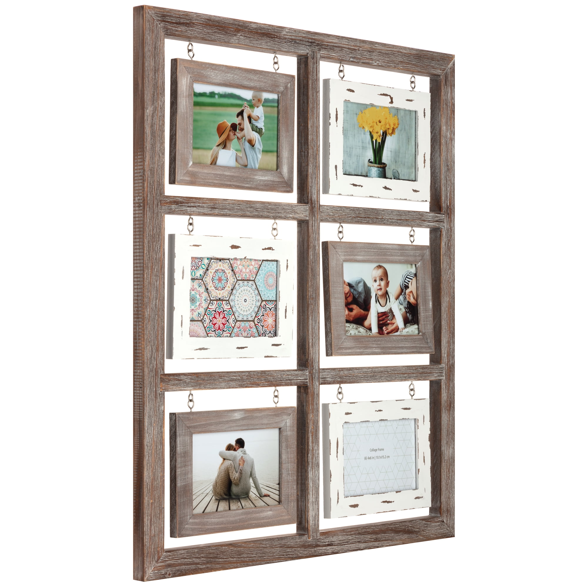 MELANNCO Window Collage Frame for wall, Farmhouse, Displays 4x6 photos,  17x29 Inch, Distressed Gray