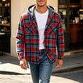 thumbnail image 2 of XIAOCHA Men's Plaid Print Hooded Button Up Shirt Jacket Relaxed Fit Weekend Shirt Jackets, 2 of 6