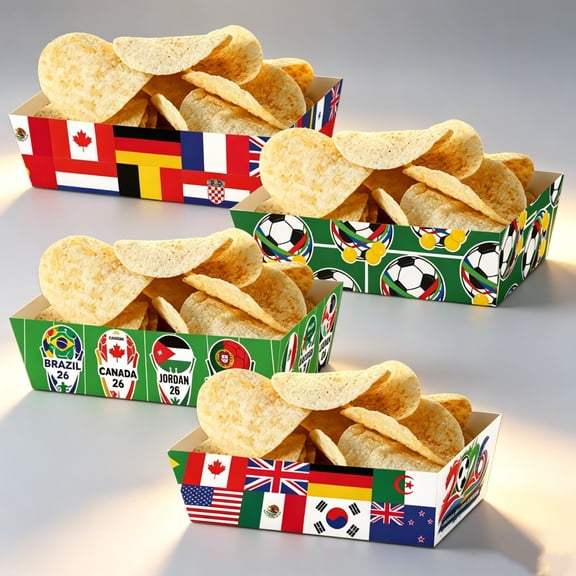 4-Pack Football Themed Paper Food Trays, Soccer Party Snack Boxes & Serving Bowls, Game Day Watch Party Supplies & Table Decor