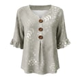 thumbnail image 5 of Women's Fashion Print Blouse V Neck 3/4 Sleeve Elegant Casual Loose Fit Summer Basic Tops By Yigetop Grey L, 5 of 5