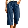 thumbnail image 3 of Cloaraye Cotton Capri Pants for Women Elastic Waist Wide Leg Cropped Pants with Pockets Solid Color Casual 3/4 Length Palazzo Pants, 3 of 6