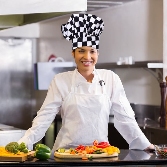 AURARMLET 1pc Classic Hat in Black and White Checkered for Restaurant Cooks