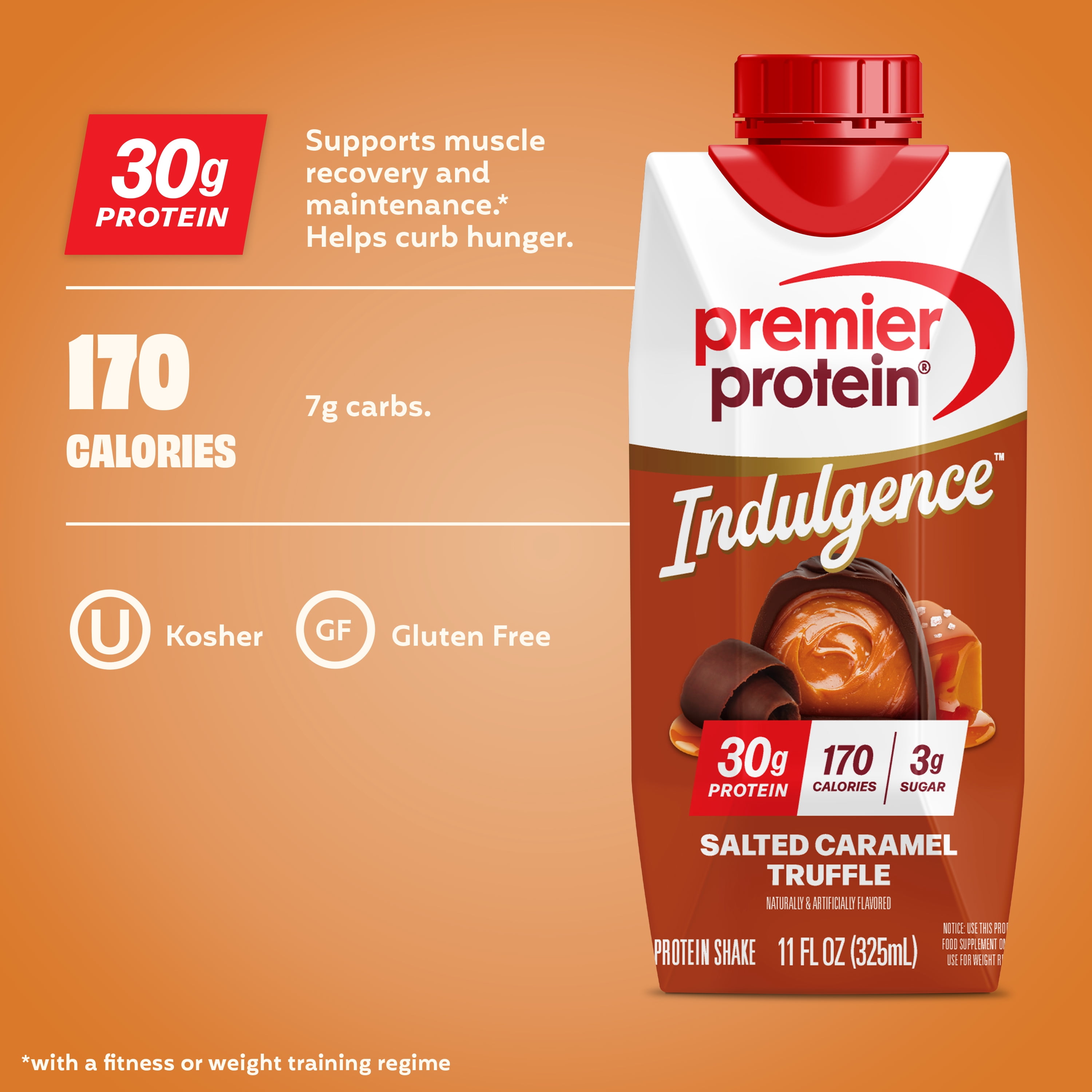 Premier Protein Indulgence Protein Shake, Salted Caramel Truffle, 30g Protein, 11 fl oz, 4 Ct