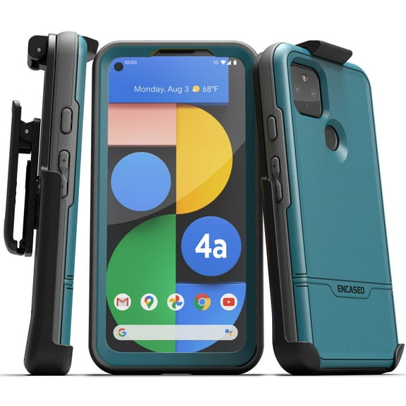 Encased Pixel 4a 5G Case with Screen Protector and Belt Clip (Rebel Shield) Heavy Duty Full Body Cover with Build-In Screen Guard and Holster for Google Pixel 4a 5G - Blue