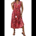thumbnail image 2 of Vestido de Verano para Mujer, Sin Mangas, Bohemio, Floral, con Escote en V, Lazo Frontal, Flecos y Fluido Negro y Rojo S, 2 of 8
