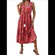 thumbnail image 2 of Vestido de Verano para Mujer, Sin Mangas, Bohemio, Floral, con Escote en V, Lazo Frontal, Flecos y Fluido Negro y Rojo L, 2 of 8