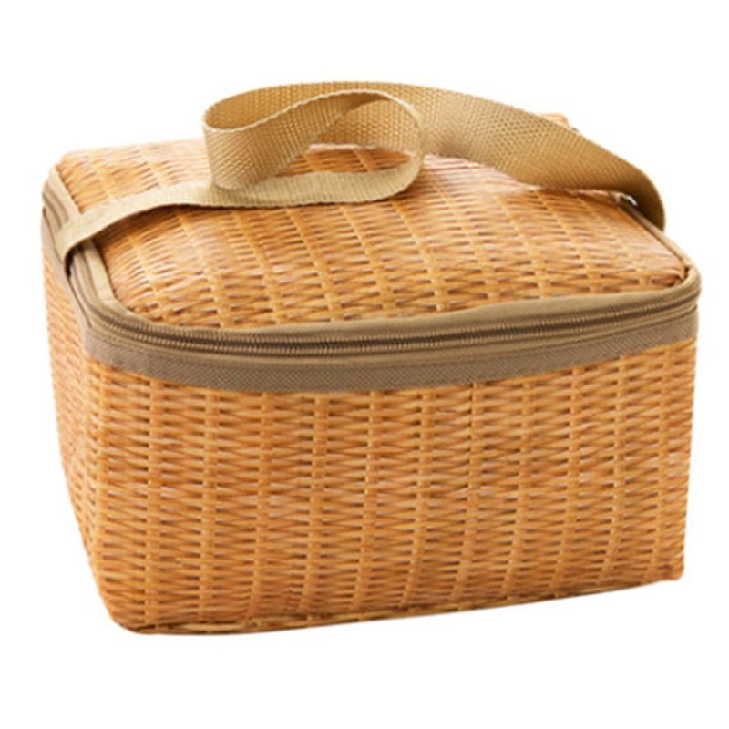 SJENERT Outdoor Wicker Picnic Basket with Lid and Handle Waterproof Outdoor Picnic Wicker Rattan
