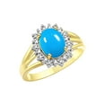 thumbnail image 4 of RYLOS Rings for Women 14K Yellow Gold Ring Princess Diana Inspired 9X7MM Gemstone & Halo of  Diamonds December Turquoise Jewelry for Women Size 7, 4 of 8