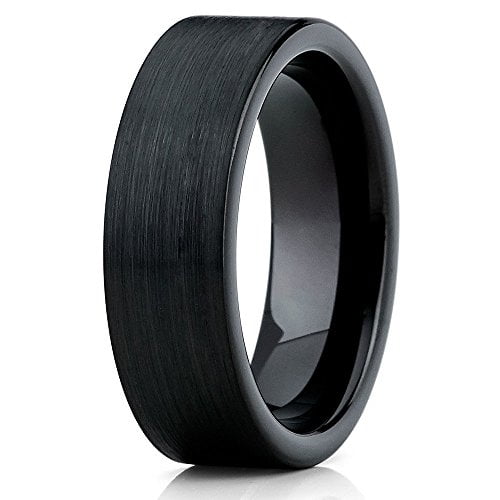 7mm Black Tungsten Carbide Ring Black Brushed Finish Classic Wedding Band (6)