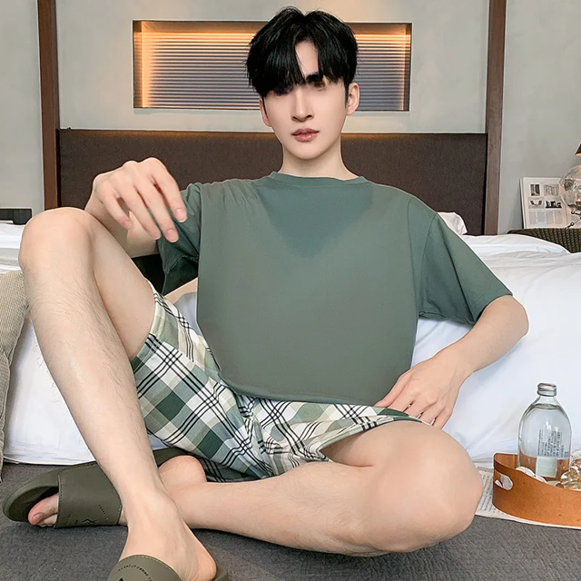 2024 nuevos hombres de verano de algodón fino pantalones cortos de manga corta conjunto de pijama ropa de casa traje para hombres en verano