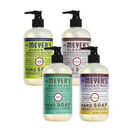 MRS. MEYER'S CLEAN DAY Liquid Hand Soap Variety Pack, Lemon Verbena, Lavender, Basil, Compassion Flower, 12.5 fl oz Each, 1 CT