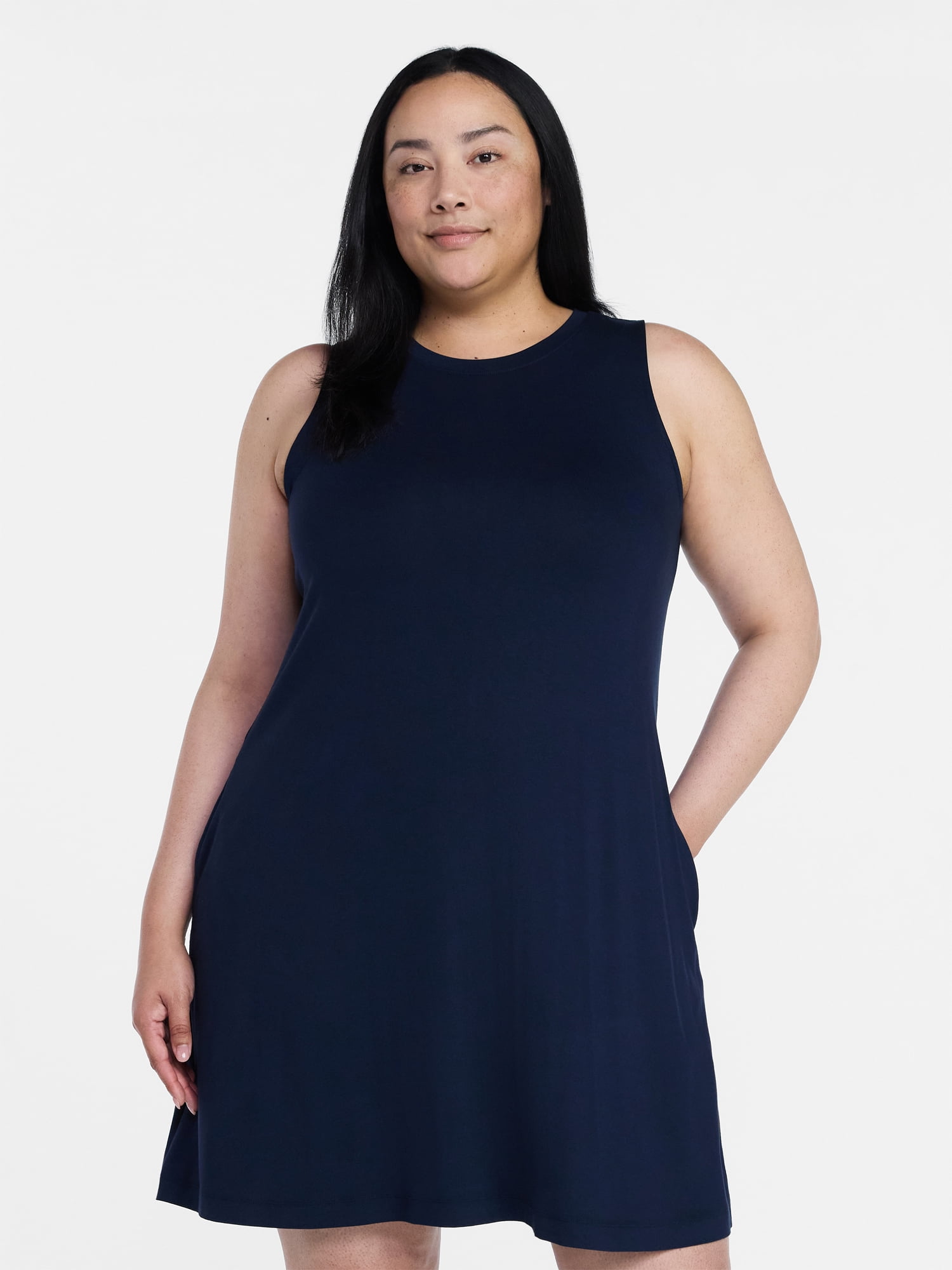 Time and Tru Women’s Sleeveless Knit Swing Dress, Sizes XS-XXXL