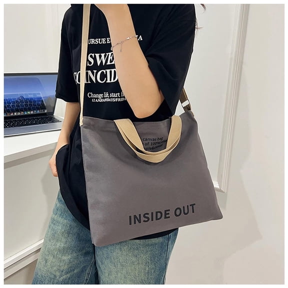 Fwttom Canvas Tote Bag, Hand Carry Crossbody Convertible Tote Purse, Machine-Washable Large Tote Bags for Women Makeup, Shopping, Travel, Commuting & Work Bag