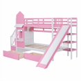 thumbnail image 4 of Cama de tipo castillo con estilo gemelo sobre gemelo, 2 cajones, 3 estantes y deslizador - Rosa, 4 of 4
