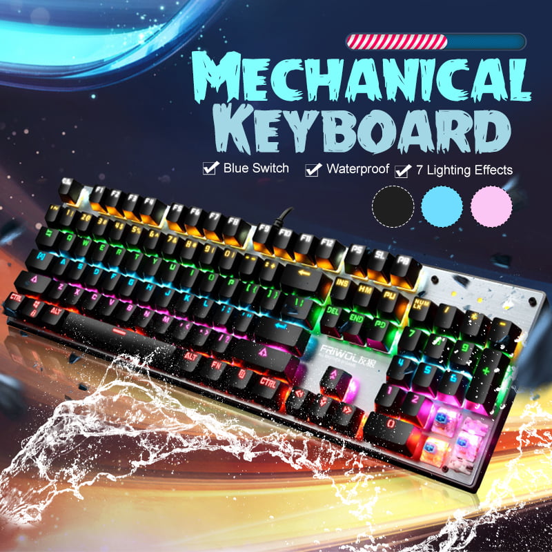 E-Sports Game Mechanical Keyboard 7-Color Backlight Waterproof Rainbow Backlit Hand Pad Keyboard 104 Key Black
