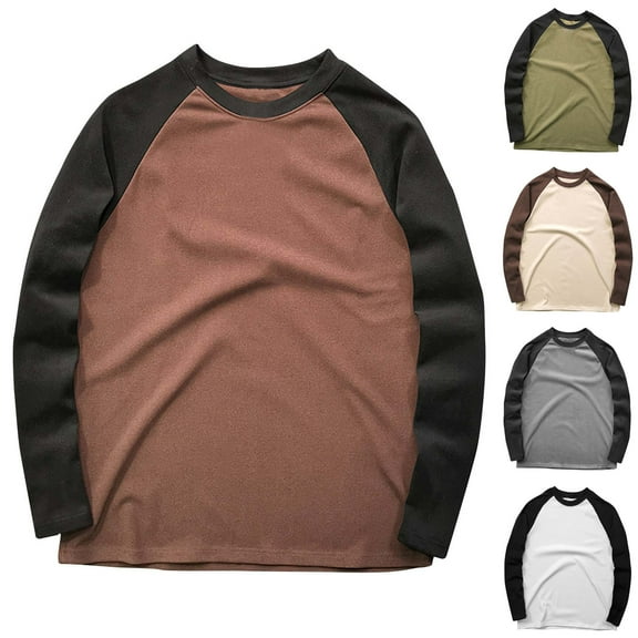safuny Men's Winter Thicken Basic Tops Big&Tall Fashion Crew Neck Sweatshirts Solid Color Pullover Casual Raglan Long Sleeve Shirts Outwear Green L