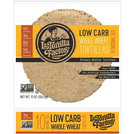 (Pack of 10) La Tortilla Factory Low Carb, High Fiber Tortillas, Made with Whole Wheat, Original Size, 10 Count (Best Low Carb Tortillas)