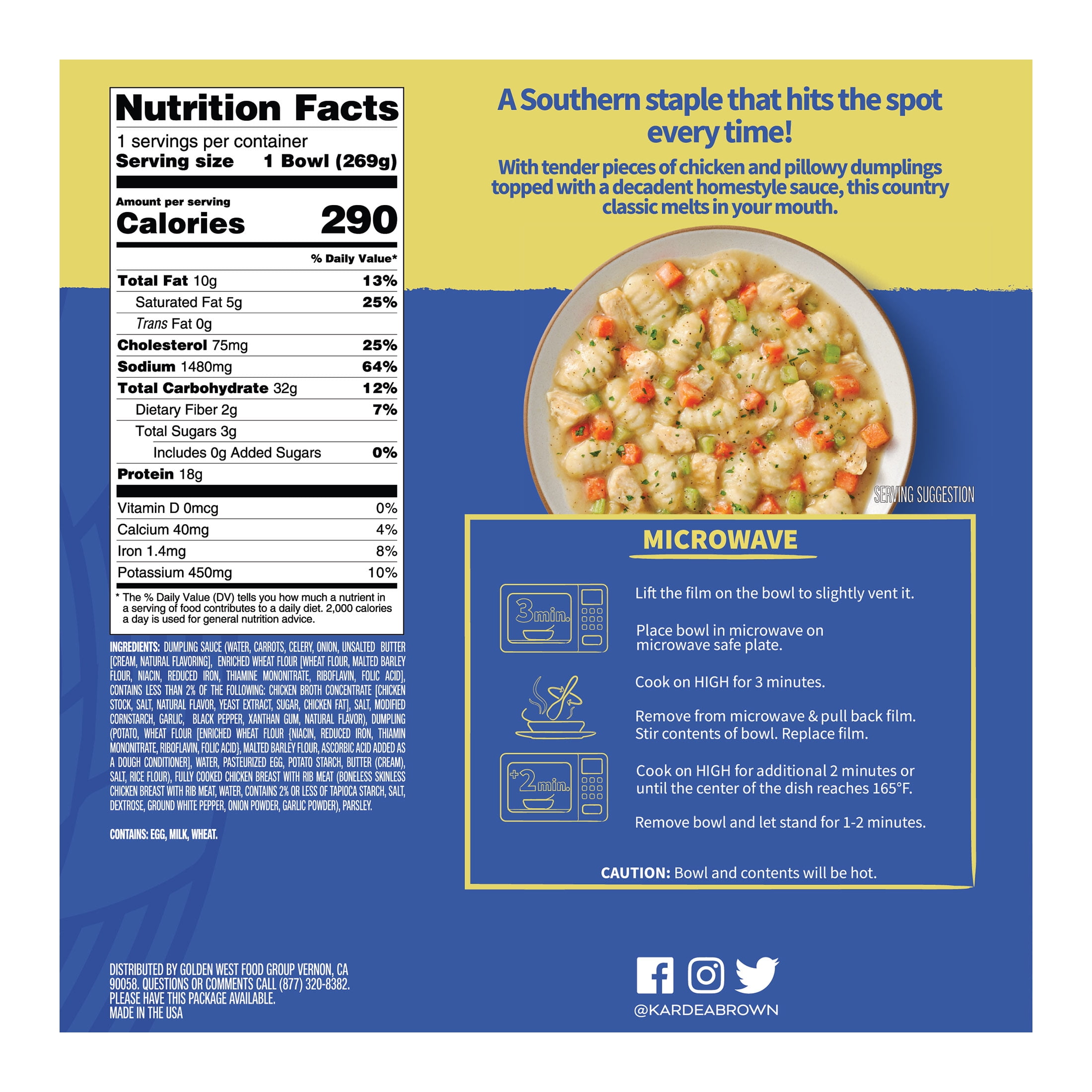 Delicious Eats by Kardea Brown Chicken and Dumplings with Homestyle Sauce, 9.5 oz (Frozen)