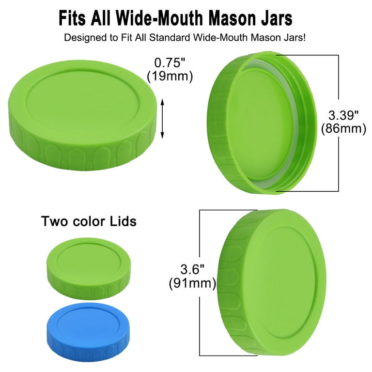 12-Pack Colorful Plastic Mason Jar Lids - Regular & Wide Mouth Anti-Slip Caps For Ball Canning Jars