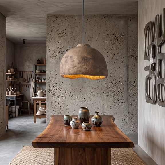 LittleGlovo Wabi Sabi Dome Pendant Light Textured Cement Hanging Lamp