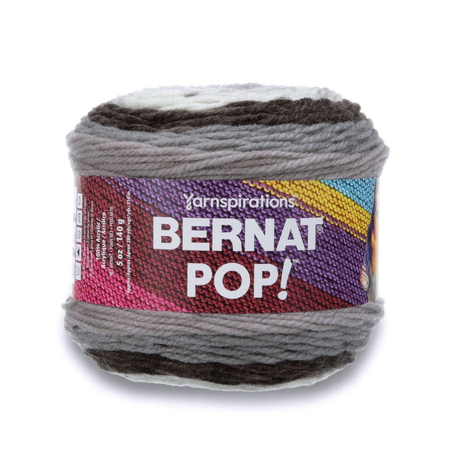 Bernat® Pop!™ Yarn, Acrylic #4 Medium, 5oz/140g, 280 Yards, Unique self-striping yarn