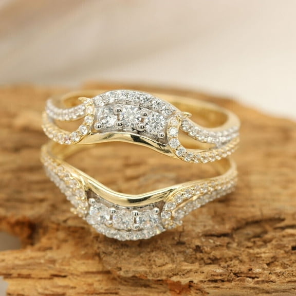 Enhancer Wrap Ring 1.8Ct Round Natural Moissanite Diamond in 14K Yellow Gold Plated