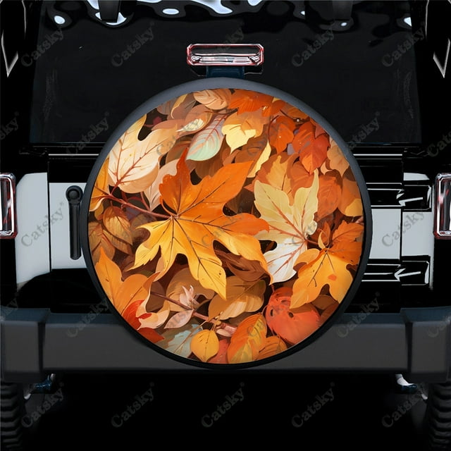 Vibrant Colorful Autumn Leaves Polyester Universal Spare Wheel Tire Cover Wheel Covers for Trailer RV SUV Truck Camper
