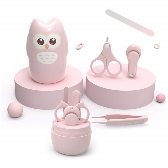 Baby Nail Clippers, 4-in-1 Safe Baby Nail Kit with Cute Case, Nail Clipper, Scissors, Tweezers, Baby Nail File Set for Newborn, Infant, Toddler and Kids-Owl Pink