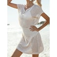 thumbnail image 5 of Anygrew Women Swimwear Cover Ups Short Sleeve Crochet V Neck Bathing Suit Beach Dress Summer Swimwear Coverups, 5 of 6