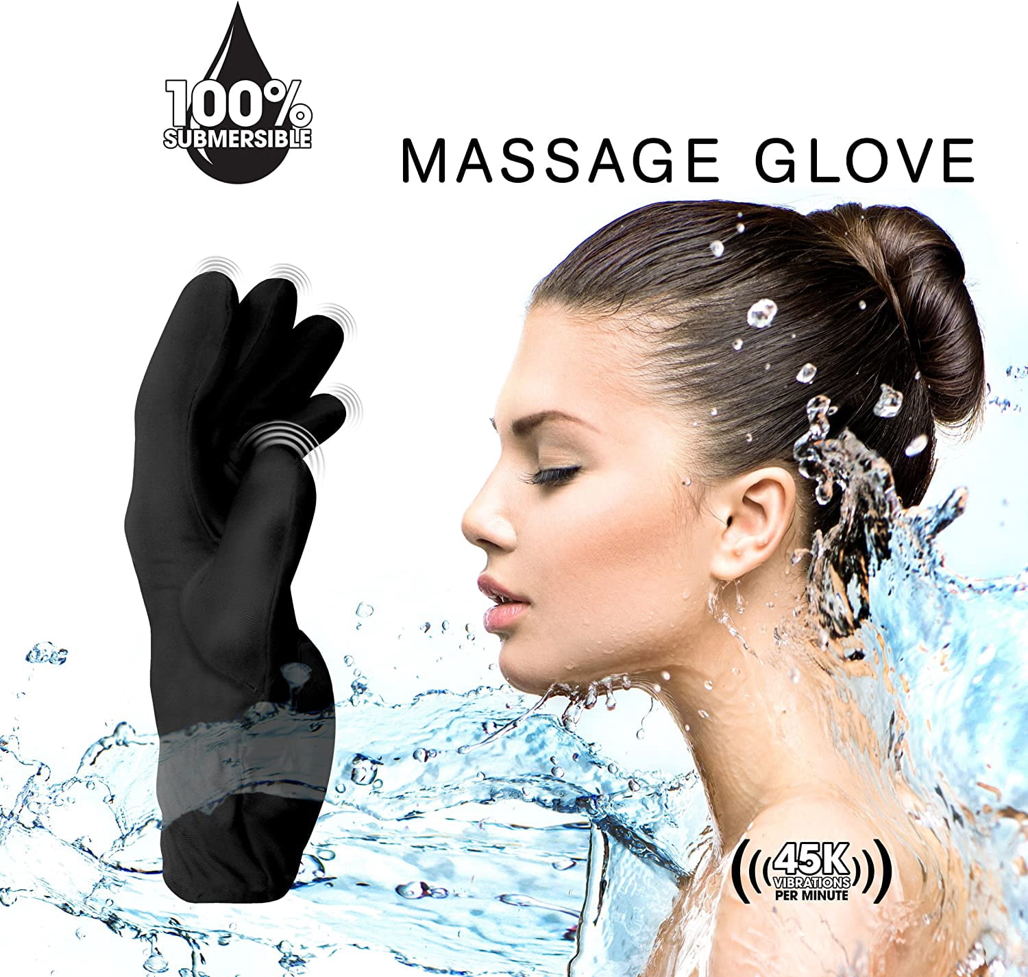 Fukuoku Black Right Hand Five Finger Vibrating Massage Glove - (fits Medium To Large Hand)