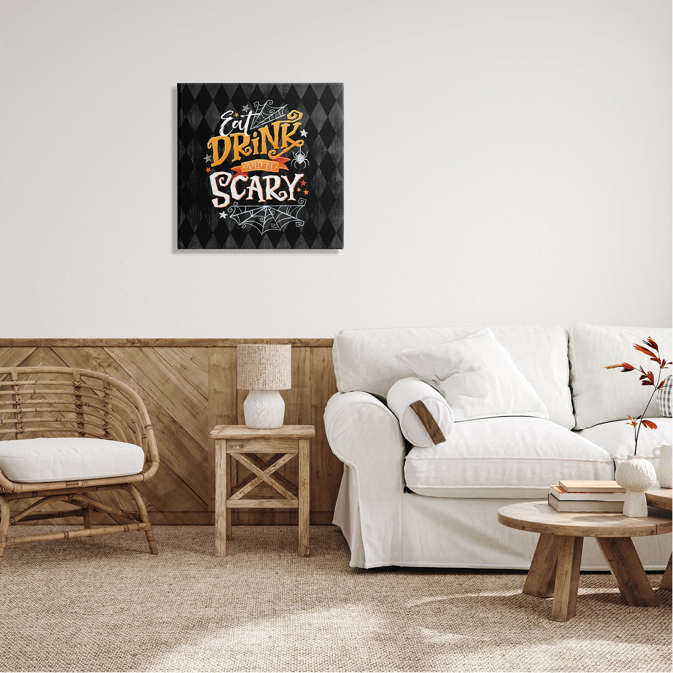 Eat Drink Be Scary Halloween Pattern Holiday Graphic Art Gallery Wrapped Canvas Print Wall Art