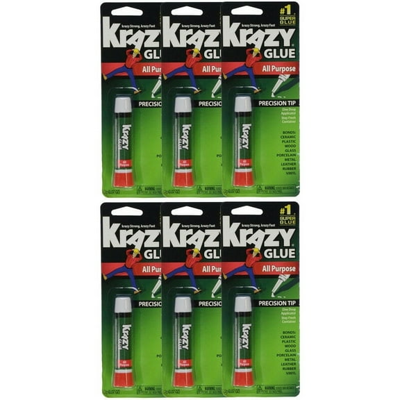 Krazy Glue All Purpose Cyanoacrylate Glue, Clear, 0.07 oz, 6 Pack