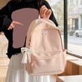 thumbnail image 5 of Solid Color School Backpack, Bow Embroidery Backpack with Pendant, Lightweight Breathable Bookbag for Middle School College, Pink, 5 of 10