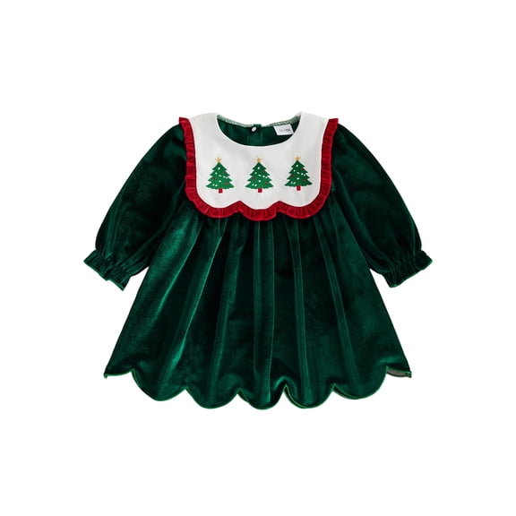 Loicainy Toddler Baby Girl Christmas Dress 12 18 24 Months 2T 3T 4T Embroidery Crew Neck Long Sleeve Dresses