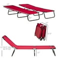 thumbnail image 3 of 2 Piece Folding Chaise Lounge Pool Chairs, Outdoor Sun Tanning Chairs with 5-Level Reclining Back, Steel Frame for Beach, Yard, Patio, Red, 3 of 7
