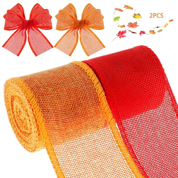 2 Rolls Burlap Wired Ribbon Handmade Linen Ribbon Roll Wired Edge