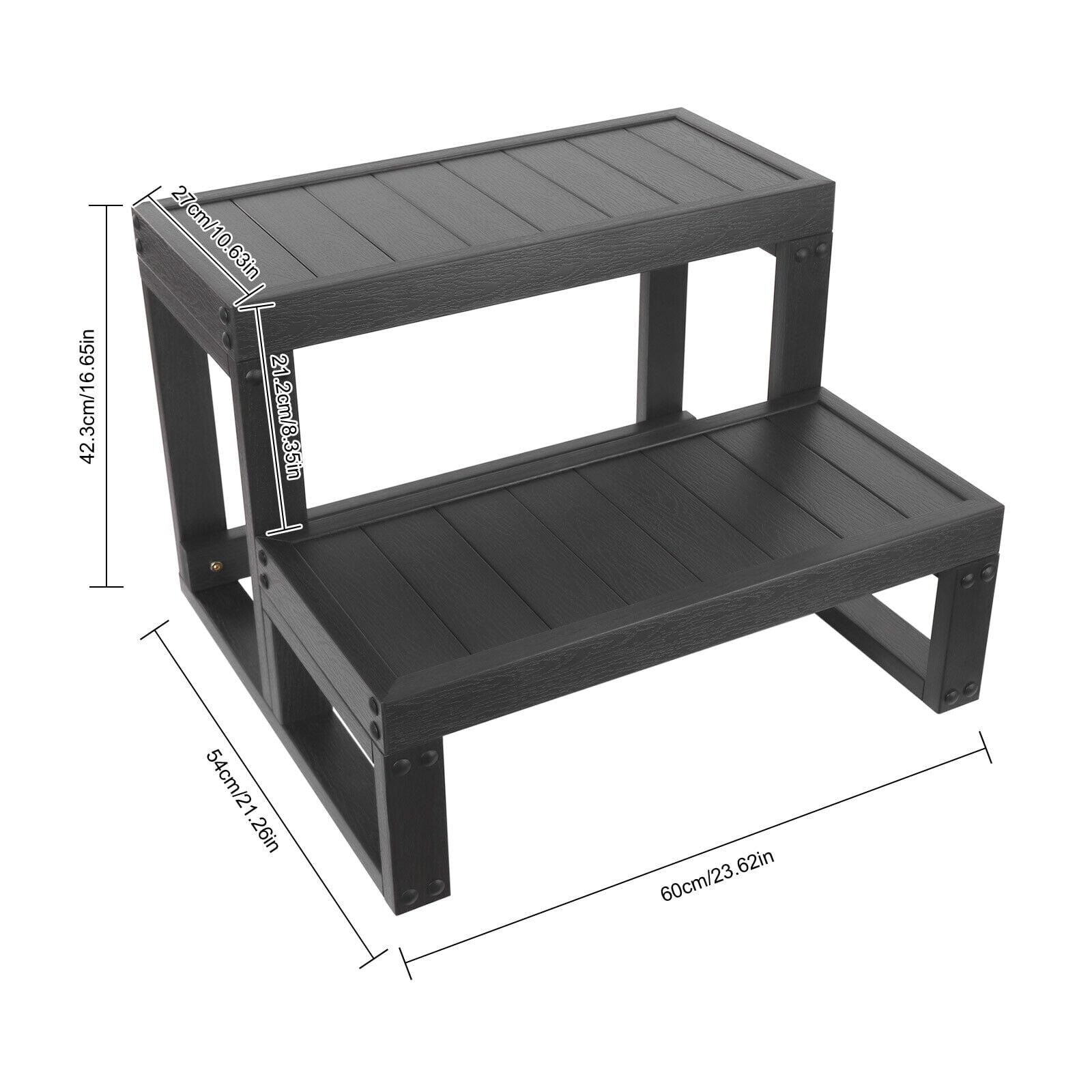 Black 2 Steps Slip-Resistant Patio Spa Hot Tub Step Stairs Portable Universal