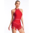 thumbnail image 3 of zdhoor Womens Rhinestones Latin Dance Leotard Halter Fringed Cocktail Dress Ballroom Rumba Dance Burgundy XL, 3 of 6