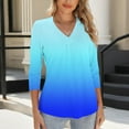 thumbnail image 7 of THDHVS Womens Tops Long Sleeve,Shirts for Women,Ladies' Fashion Solid-color Gradient Base T-shirt 3/4 Length Three-quarter Sleeve V-neck Top/shirt Blue M, 7 of 7