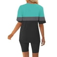 thumbnail image 5 of GERsome Womens 2 Piece Outfits Sweatsuits Summer Short Sleeve Loungewear Tracksuit Color Block V Neck Lounge Shorts Sets S-3XL, 5 of 5
