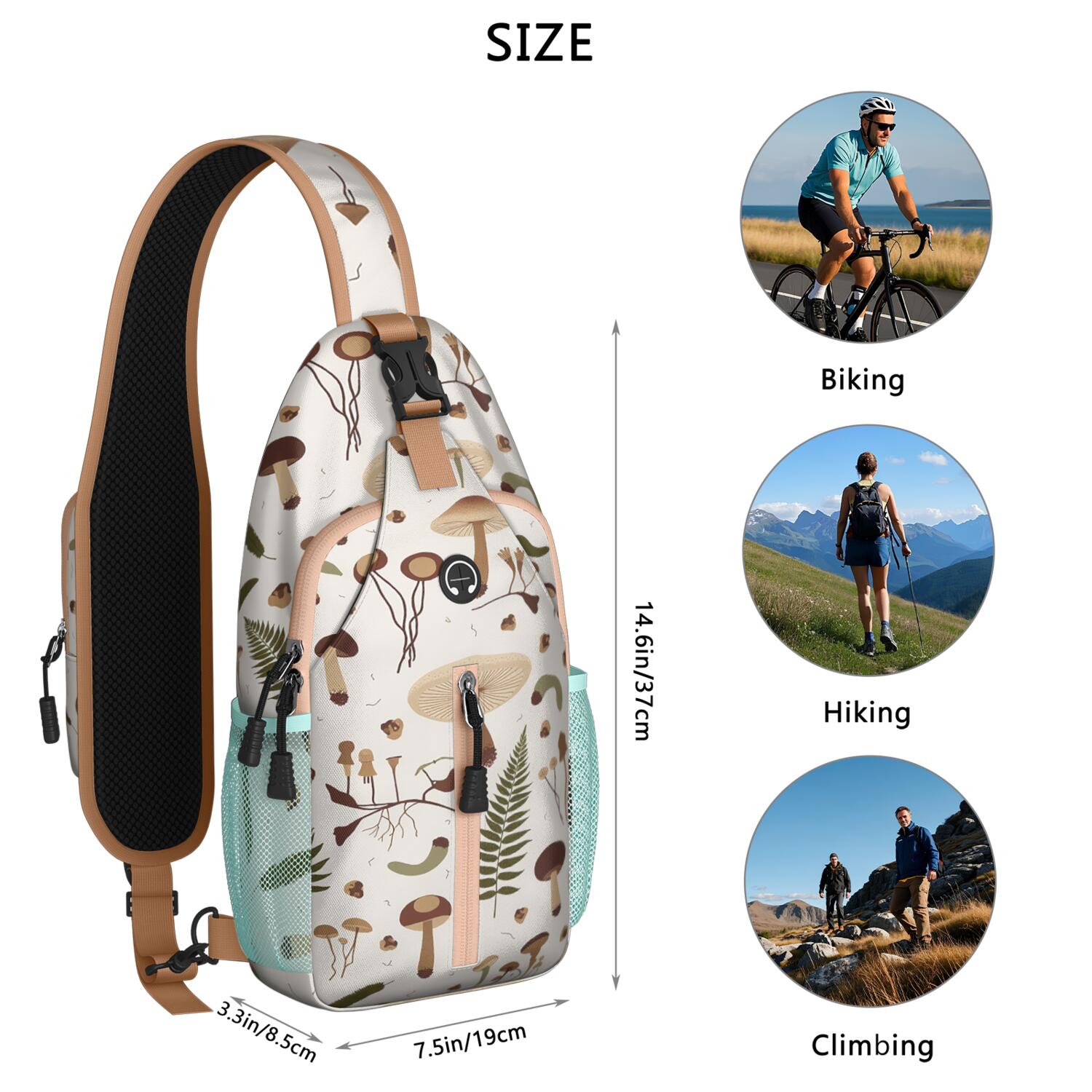 Mushroom Sling Backpack for Women Men Hiking Sling Backpack Backpack Purse for Vacation Party Daily Use Small Travel Backpack Gym Sports Travel Hiking Daypack