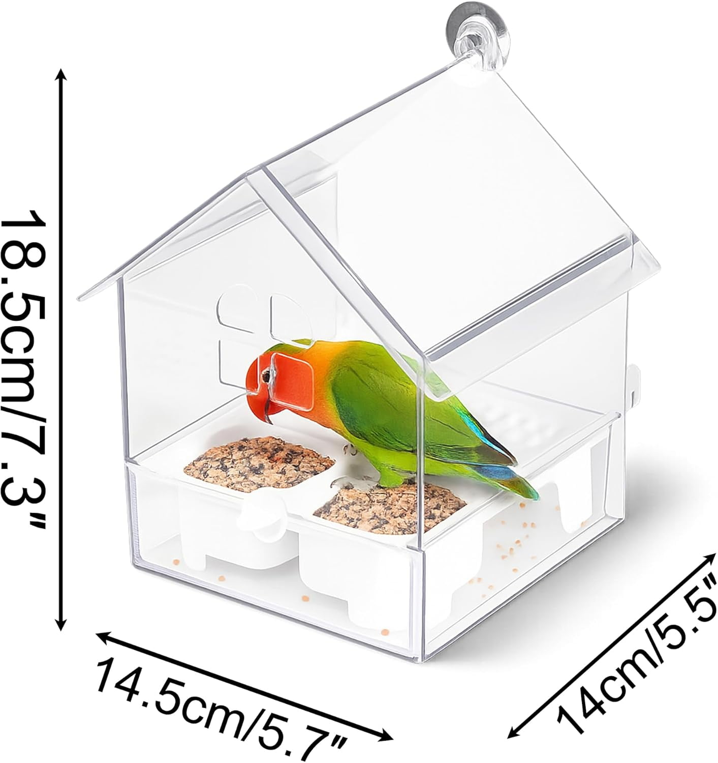 Pull-Out External Parrot Feeder - Transparent Bird Bath & Food Dispenser for Small Medium Birds, Easy to Clean Cage Accessory