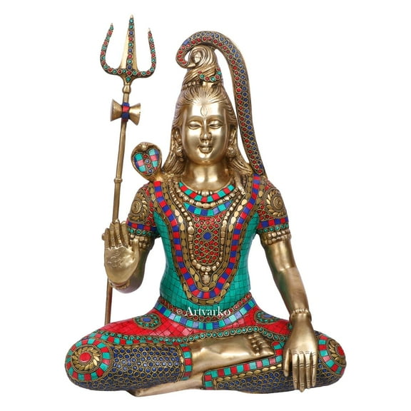 Brass World Large Brass Lord Shiva Shankar Statue Bhole Nath Bhagwan Murti Office Home Decor Showpiece Statue Size 19 Inches