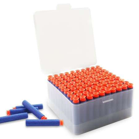 EKIND Foam Darts Neat Storage Boxes Compatible for Nerf Elite Darts or Short Dart, Easy to Collate and Carry (1 Box, 1 Tray & 100 Blue Darts)