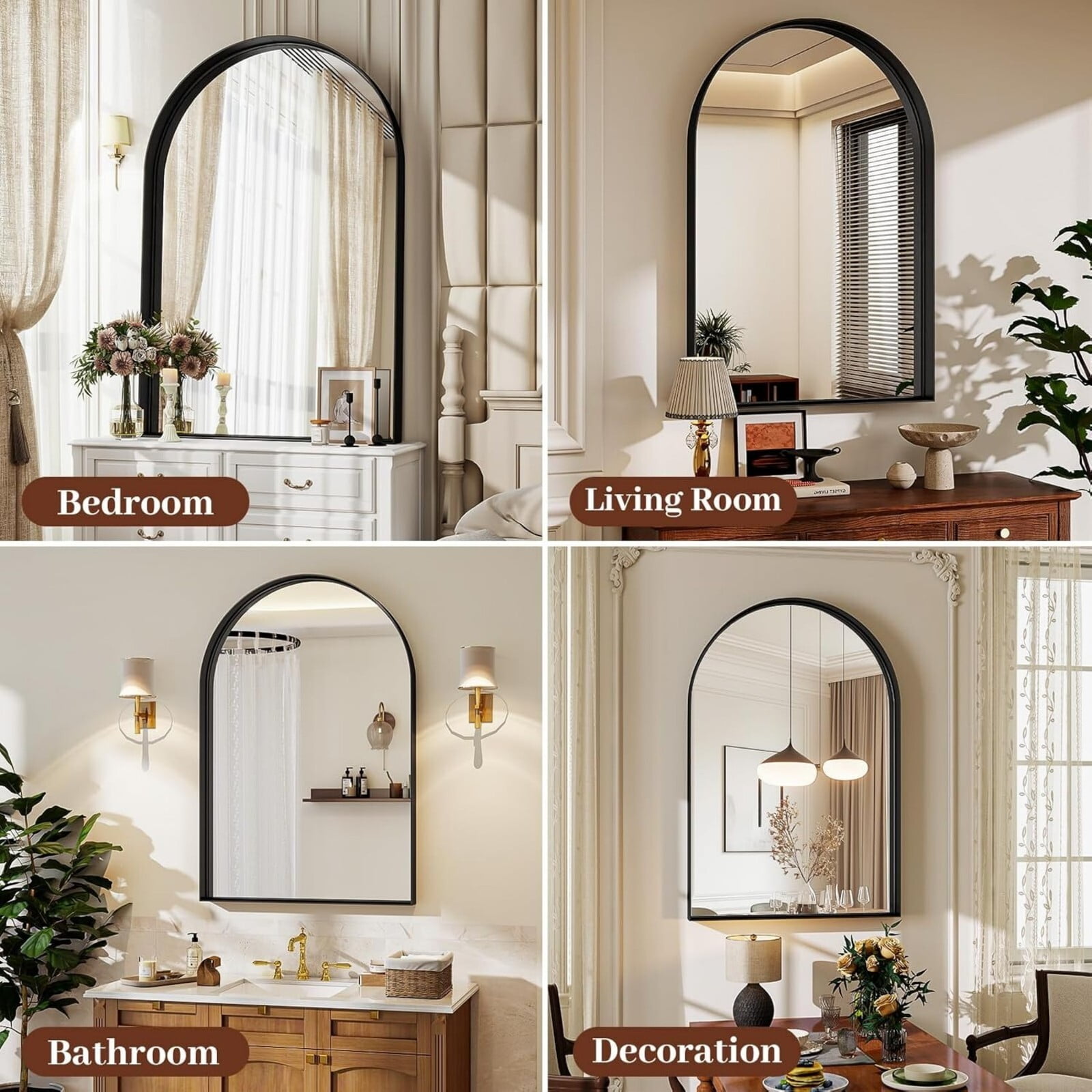 AUROMIR 30"x20" Arched Bathroom Mirror Vanity Wall Mirror With Deep Frame, Black