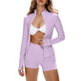 thumbnail image 3 of 2 Piece Workout Sets for Women Shorts Stretchy Thumb Hole Athletic Zip Up Jacket Long Sleeve Short Sets Yoga Gym Set, 3 of 5