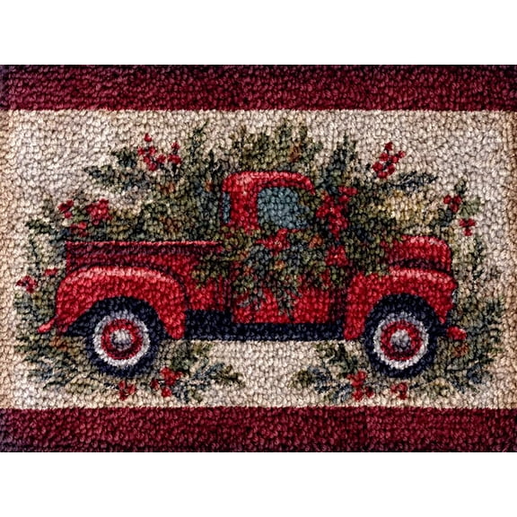 Easy DIY Latch Hook Rug Kits Christmas Flowers Truck DIY Tapestry Crochet Hooking Mat Making Kits With Printed Pattern Canvas Needlework Kits 52x38cm （j-143)