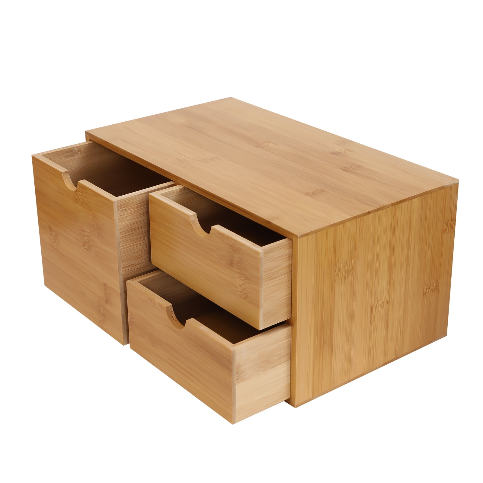 3 Drawers 33*19*16cm Bamboo Desk Organizer Wood Color Mini Bamboo Desk Drawer Tabletop Storage Organization Box